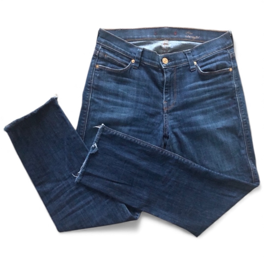 7 Seven For All Mankind Cropped Jeans Frayed Hemline Slim Straight Women…